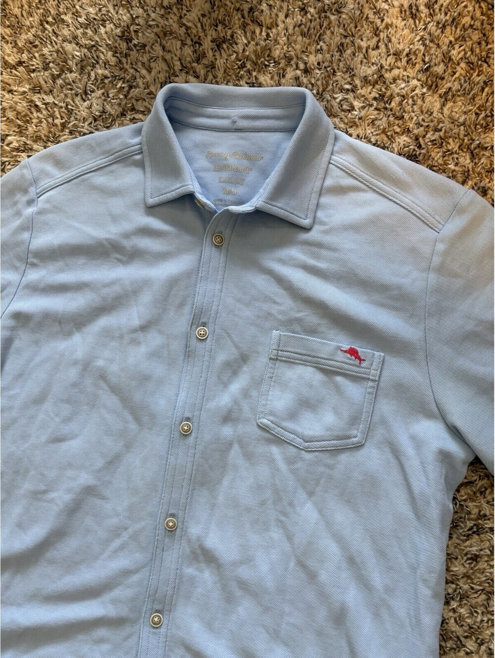 Tommy Bahama Button Down Polo Shirt Medium Light Blue Supima Cotton Polyester